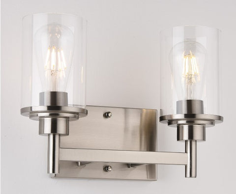 Twin Vanity Light, Brushed Nickel w/ Cylindrical Glass