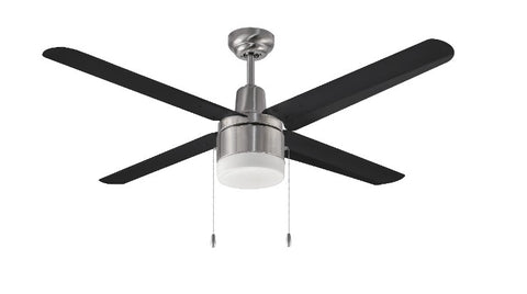 48" Ceiling Fan w/4 Black Metal Blades, Brushed Nickel