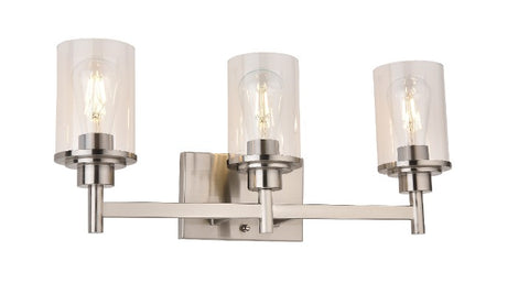 Triple Vanity Light, Brushed Nickel w/ Cylindrical Glass