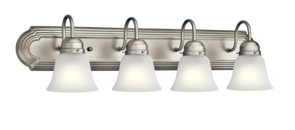 Quad Vanity Light (Brushed Nickel w/ Frosted Bell Glass Shade)